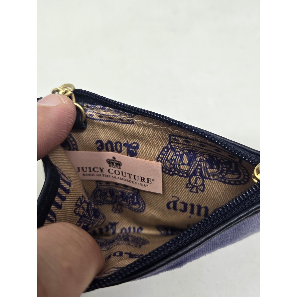 Juicy Couture Blue Velour Hobo Bag Gothic Logo Chain Detail Y2K Vintage - Picture 12 of 14